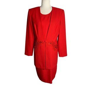 Vintage 90s Studio I One Piece Suit Dress 10 Red Sequin Long Sleeve Button Lined